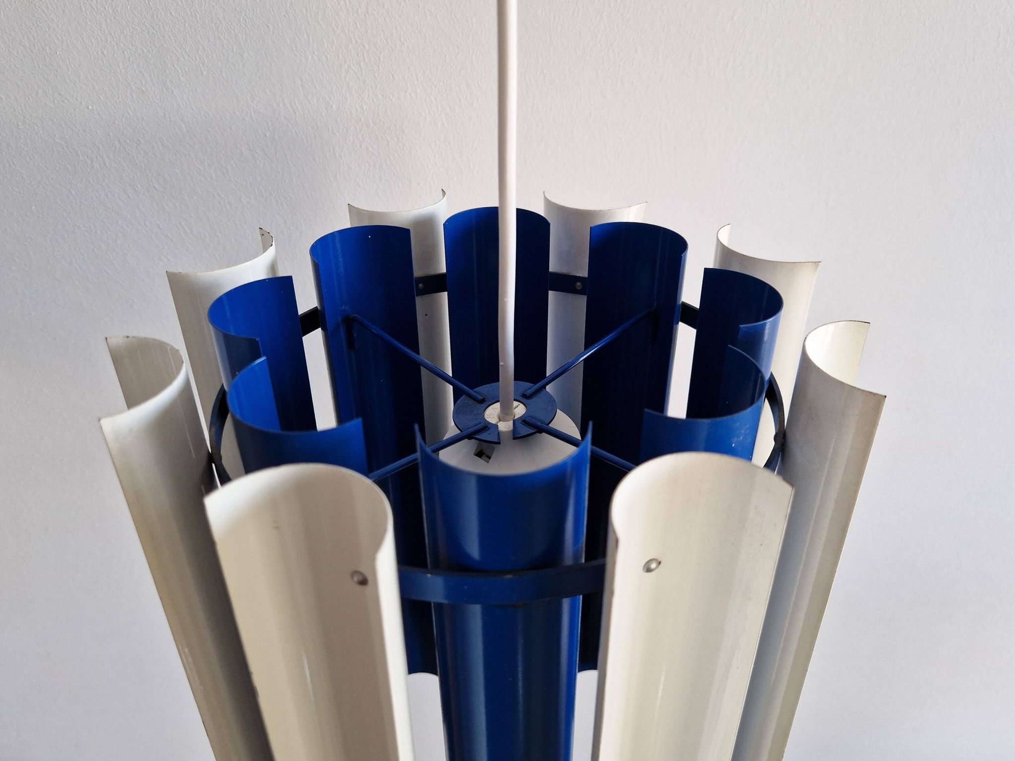 Rare blue and white 'Mexico' pendant lamp by Yki Nummi for Orno, 1960s