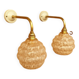 Swan neck wall lights in brass and Clichy glass