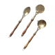Set of 3 vintage wooden and brass kitchen utensils
