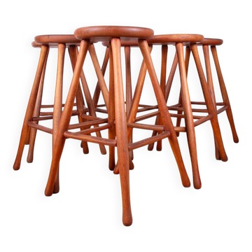 6 high stools in moulded solid beech, Guillerme-Cha style.