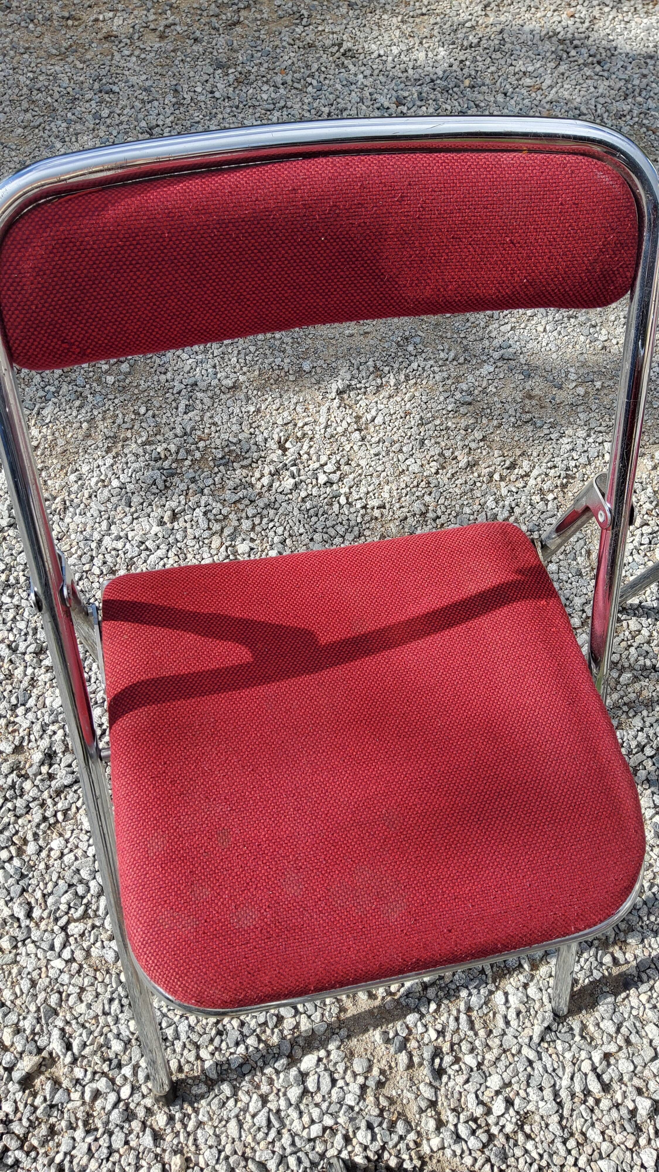 Set of 6 folding chairs from the 70s tweed and chrome metal
