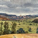 Watercolor painting "Entremont Valley - Contrexéville" early 20th century