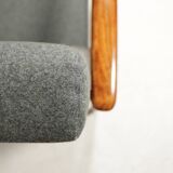 Fauteuil Mid Century par Edmund Homa Revêtement en laine Bois naturel Vernis Design vintage, années 1960