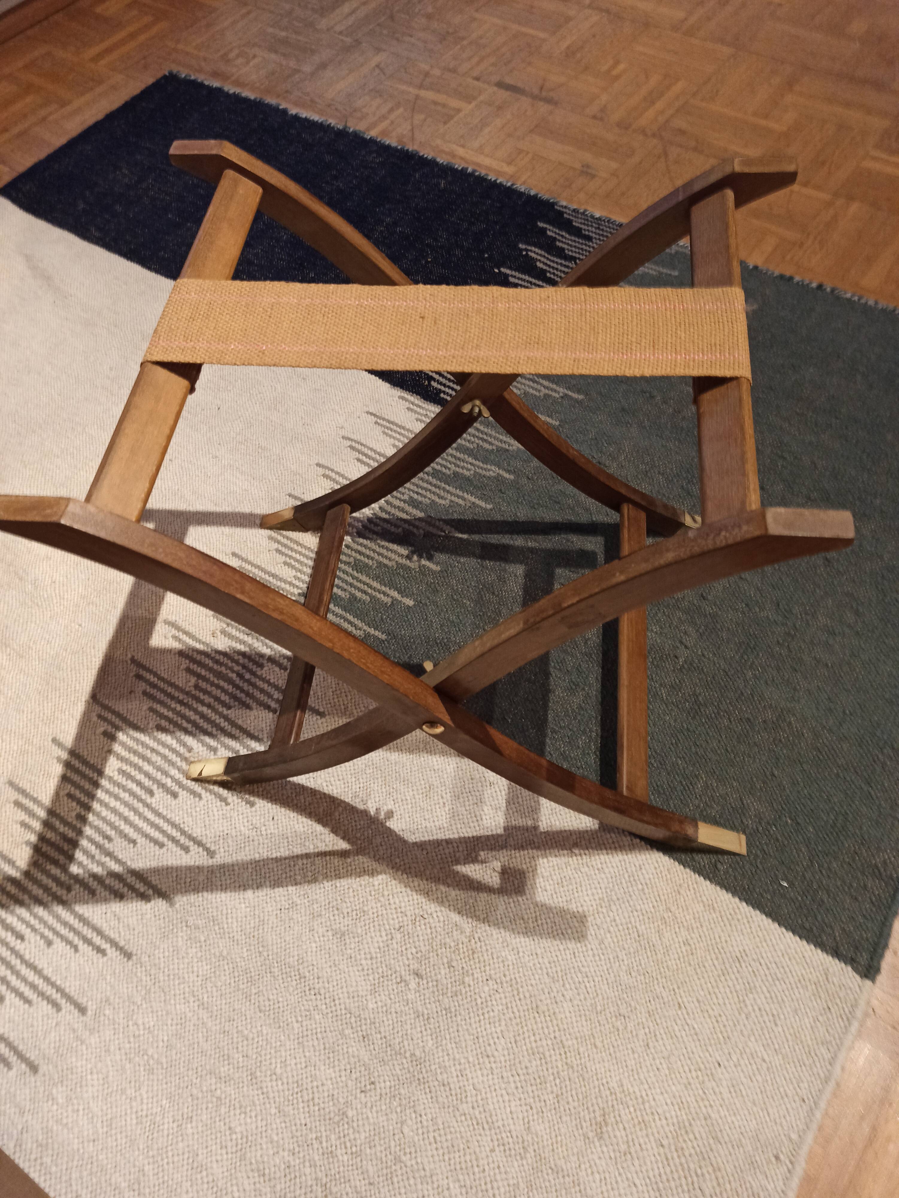 Folding coffee table type Butler marine boat wood and brass mahogany
