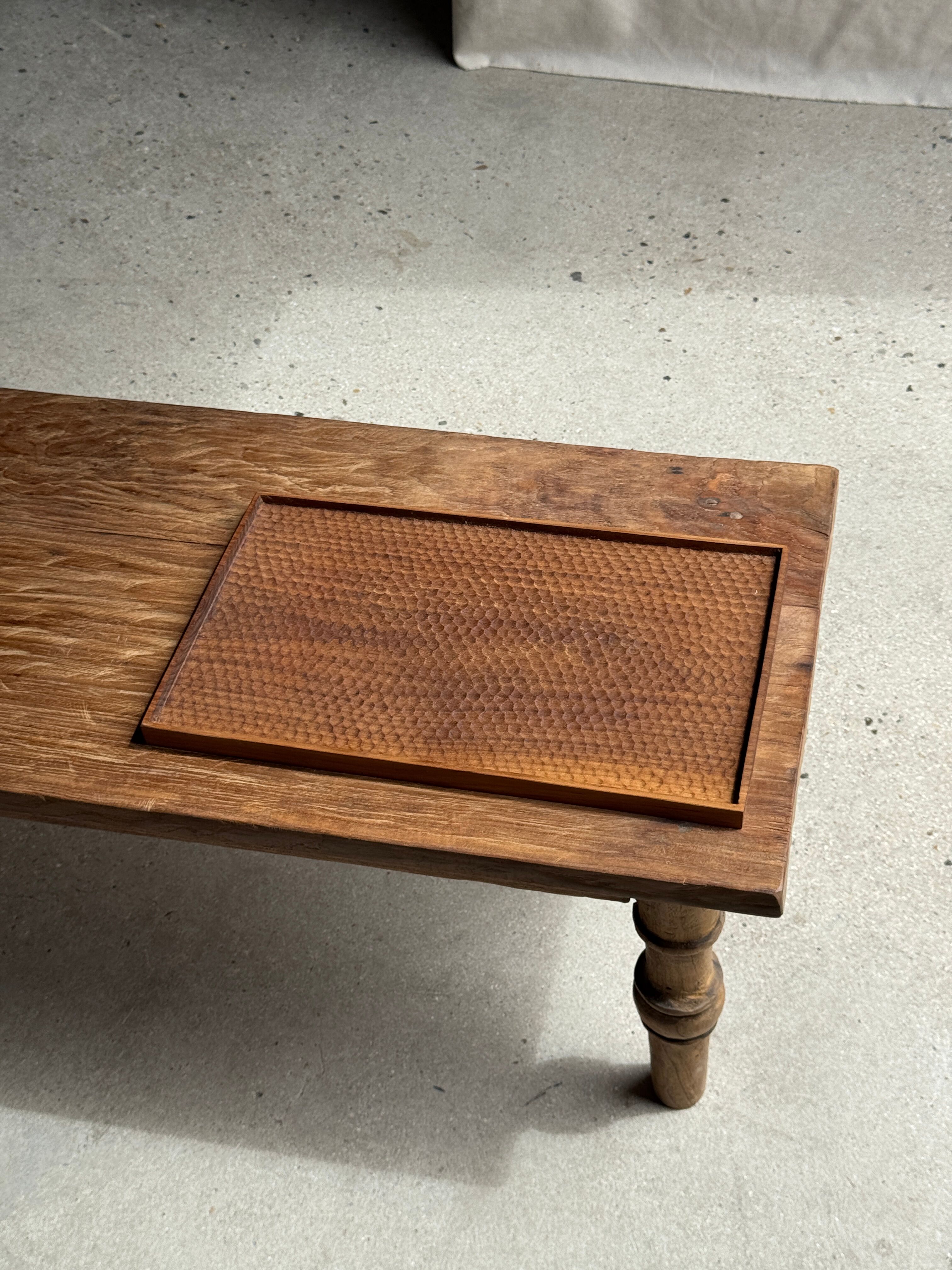 Rectangular solid teak tray with carved edges 40x25