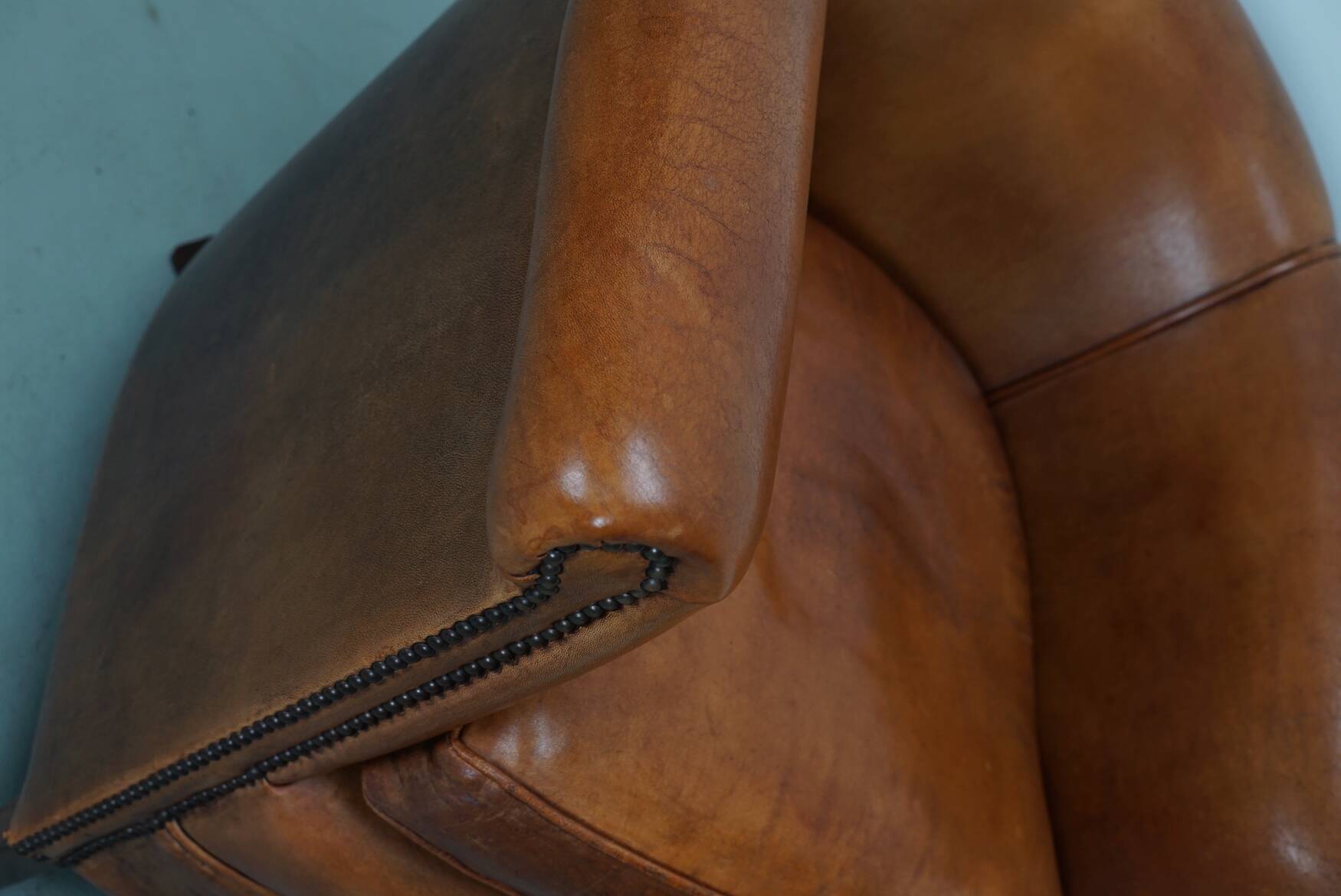 Fauteuil club vintage hollandais en cuir cognac