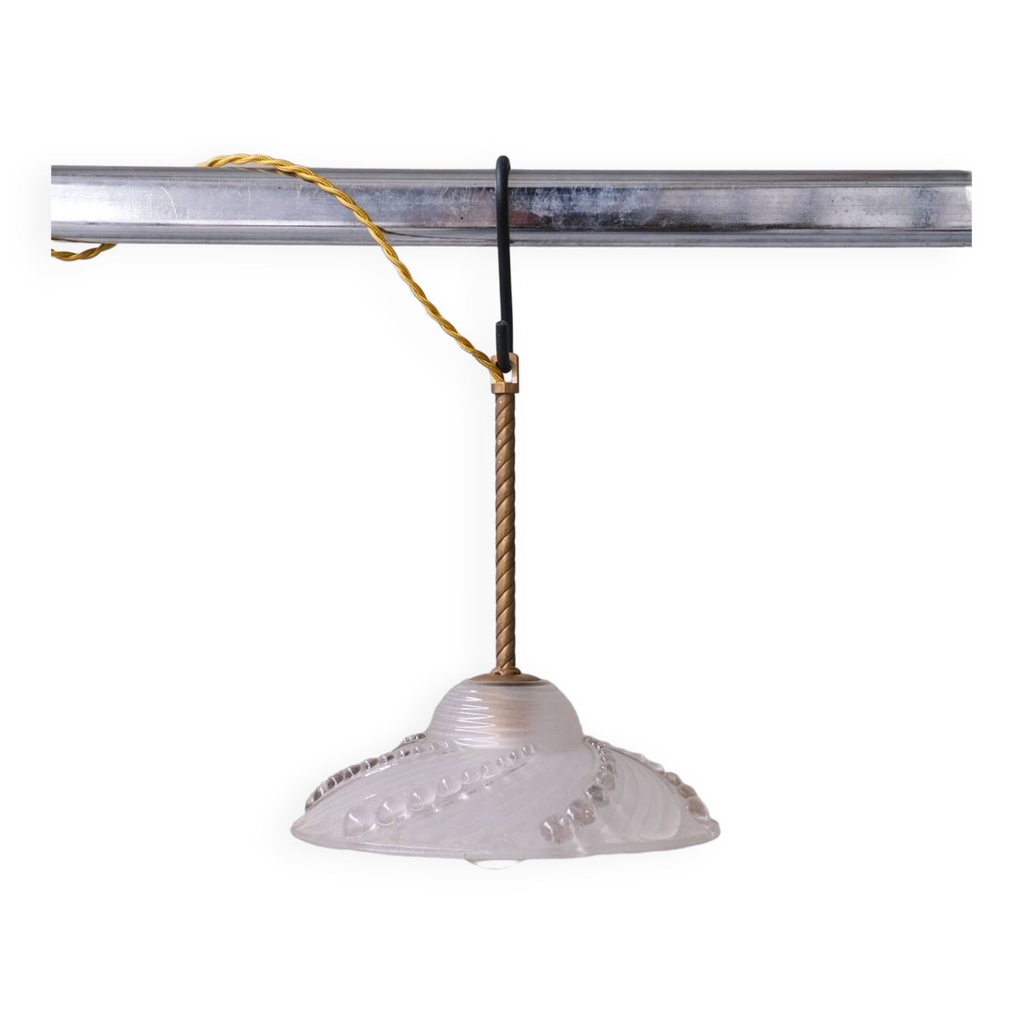 Brass and Glass Mid-Century Pendant Lights (5 Available)