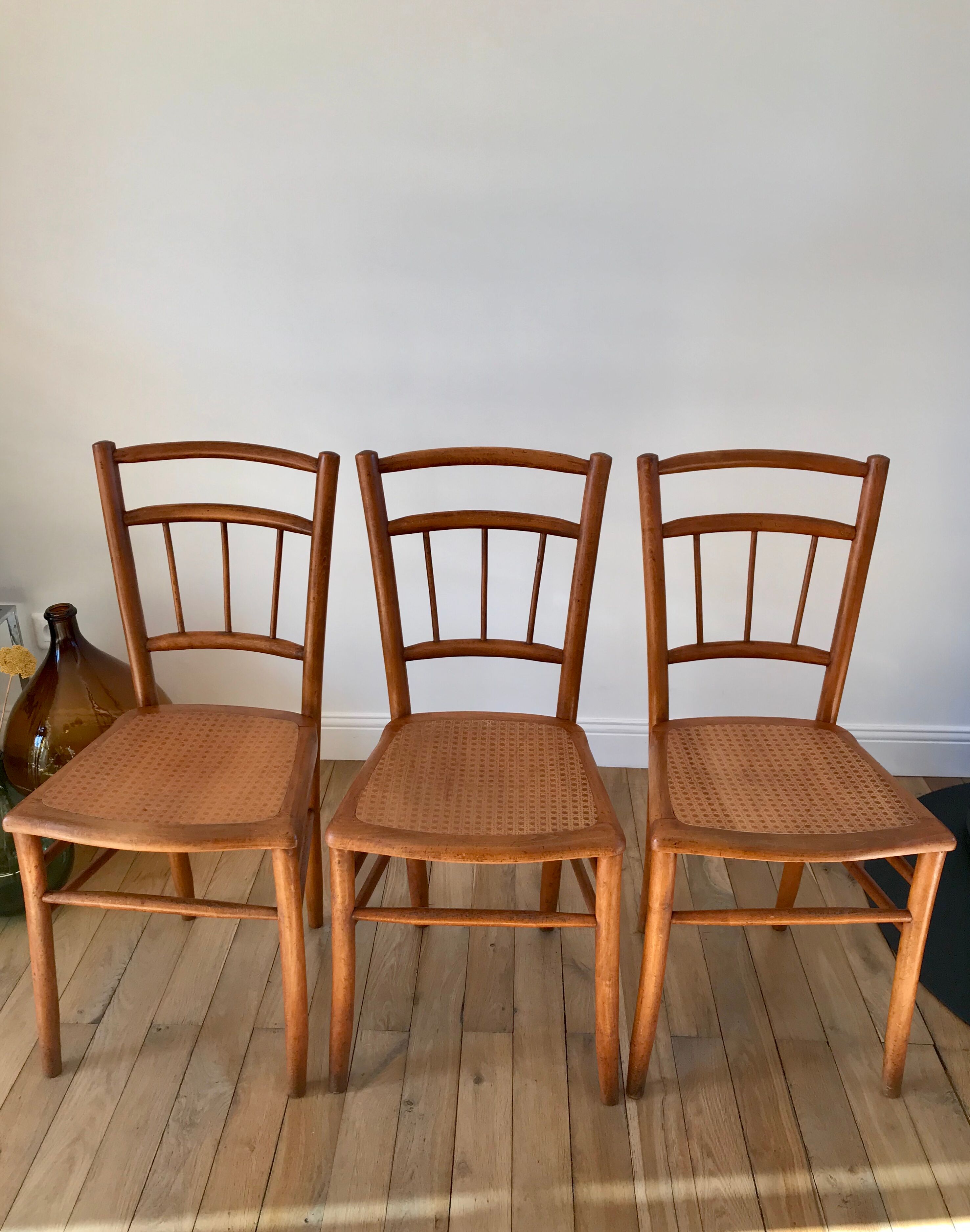 Set of 3 Luterma bistro chairs in beech wood effect canning 40s