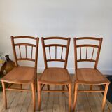 Set of 3 Luterma bistro chairs in beech wood effect canning 40s