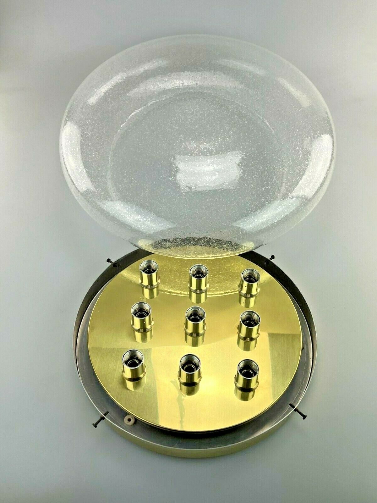 XL 60s 70s Lamp Light Plafoniere Flush Mount Ice Glass Hillebrand 60s