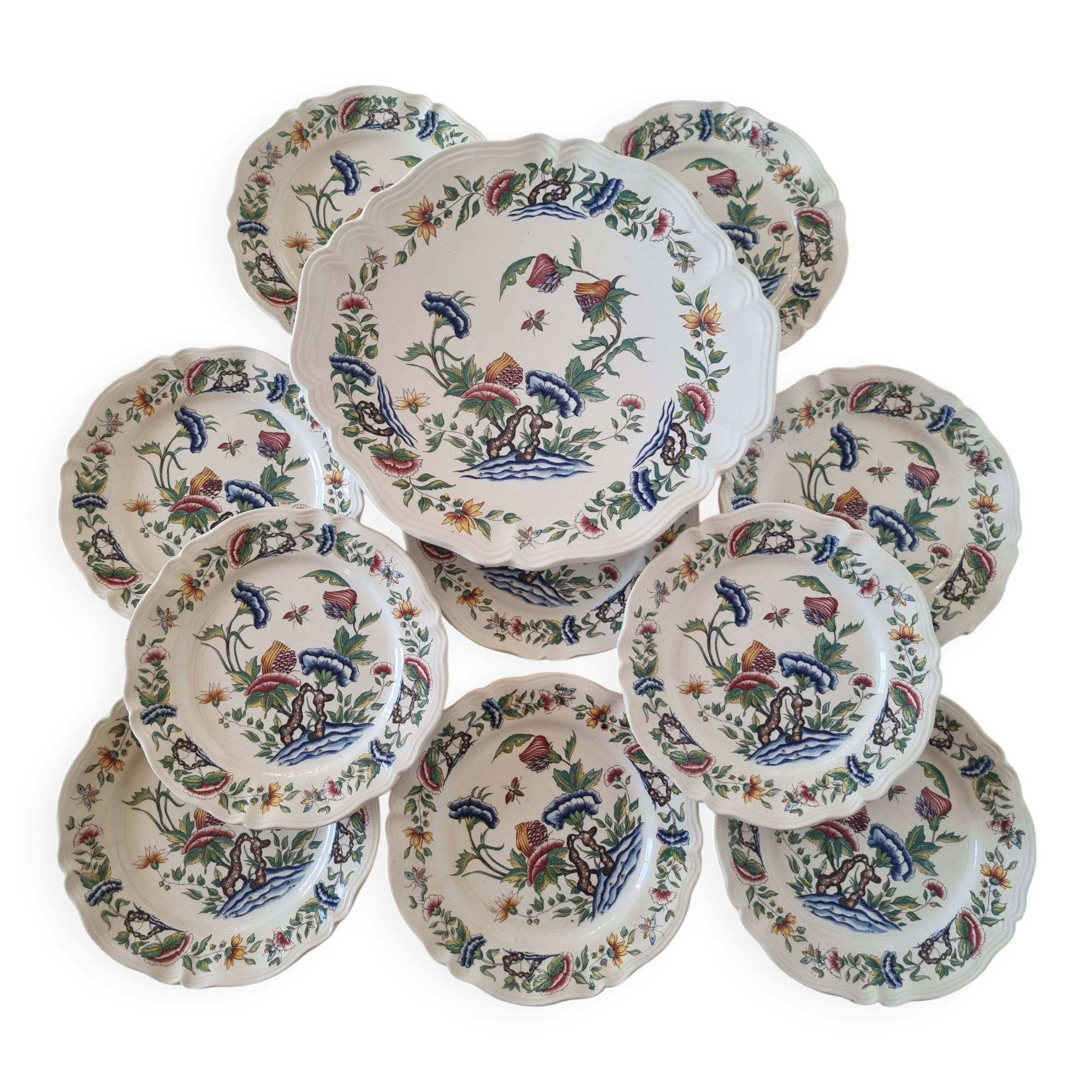 Roeun dessert plate set in French Sarreguemine porcelain
