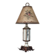 Large pagoda lamp painted with floral patterns and metal shade.