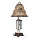 Large pagoda lamp painted with floral patterns and metal shade.