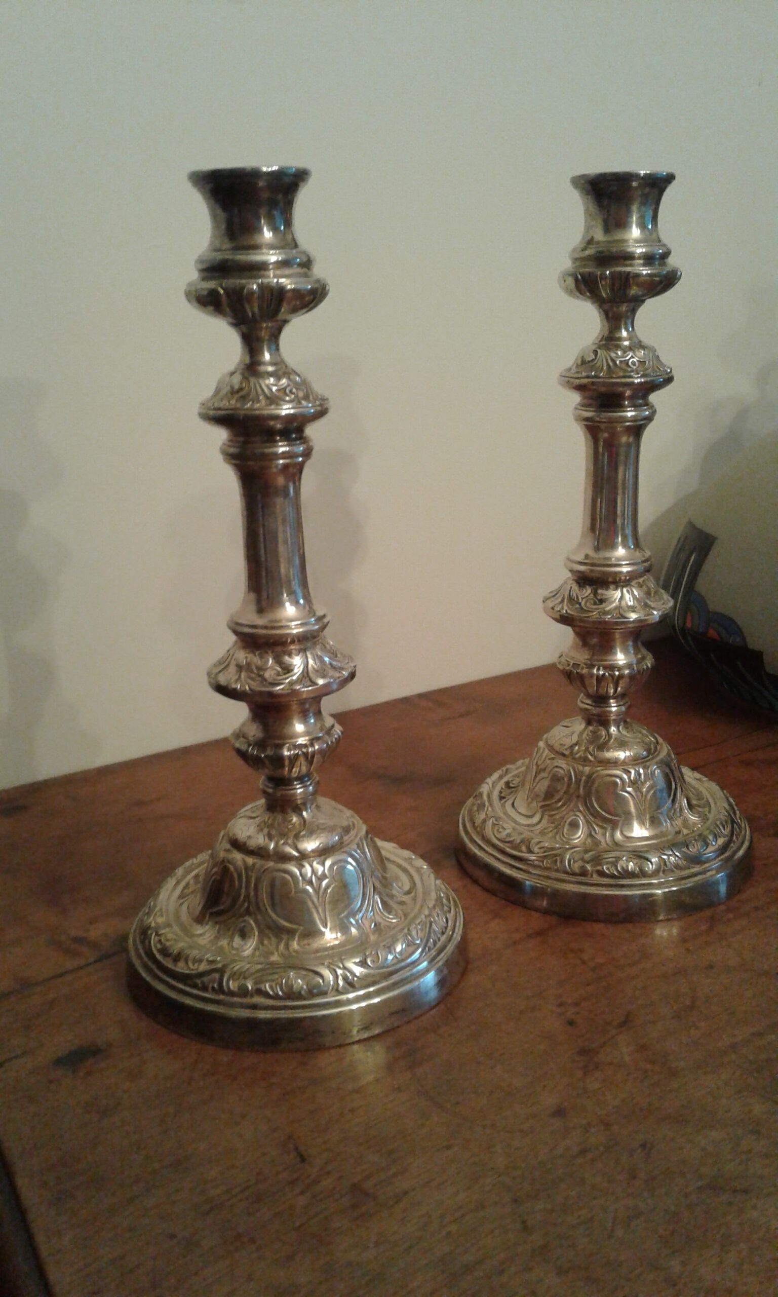 Pair Silver bronze bougeoirs. Loui XIV style. late 19th