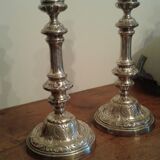 Pair Silver bronze bougeoirs. Loui XIV style. late 19th