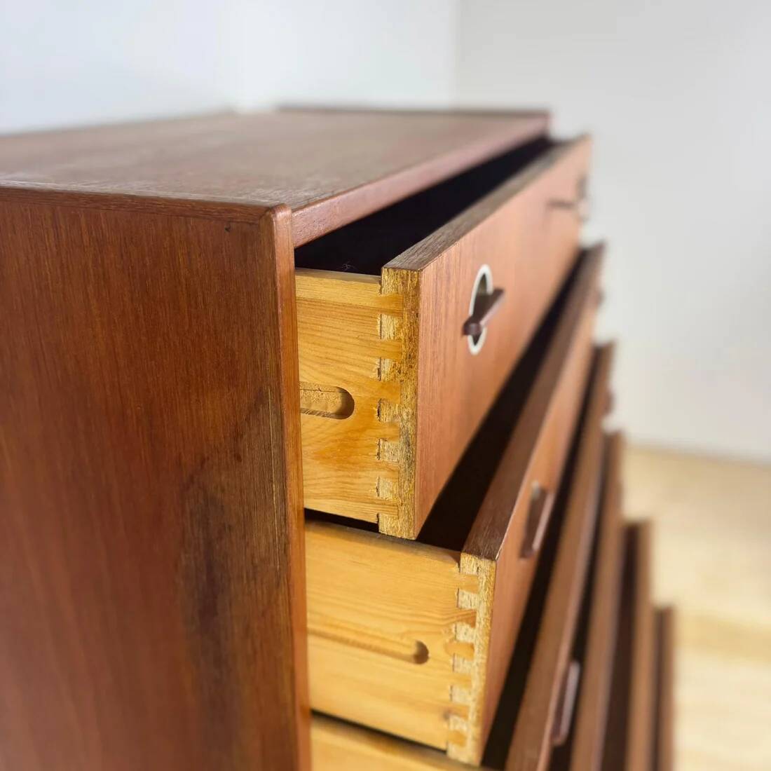 Danish 1960s teak chest of drawers with metal insert