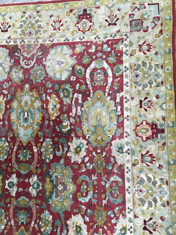 Large carpet old Agra French Janus point made Lily hand 250 X 350 CM
