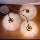 Suspension cascade three lights vintage lampshade in white opaline