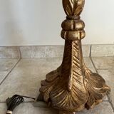 Late 19th century Art Nouveau wooden and gilded stucco floor lamp with fabric lampshade