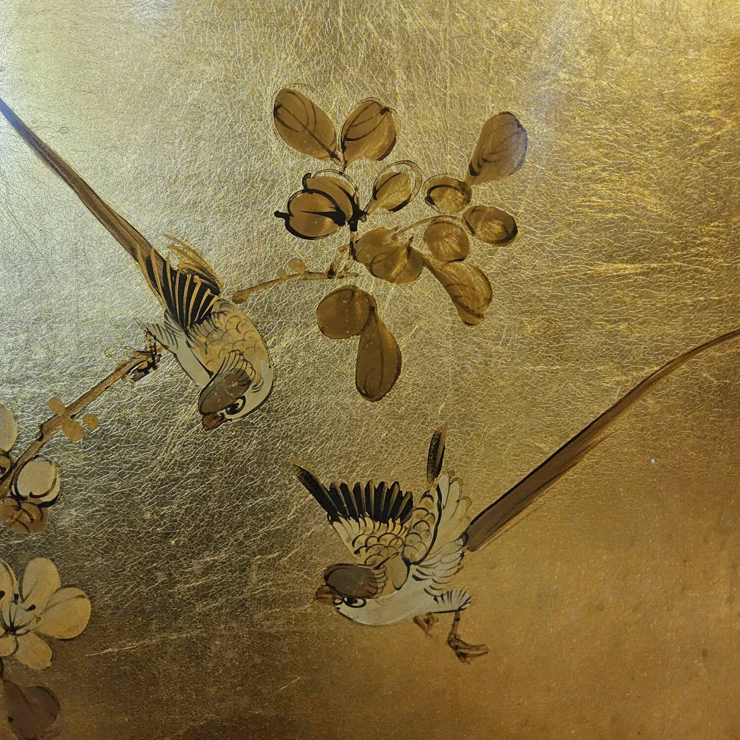 Vintage Chinese cabinet with gold leaf and flowers / oriental cabinet