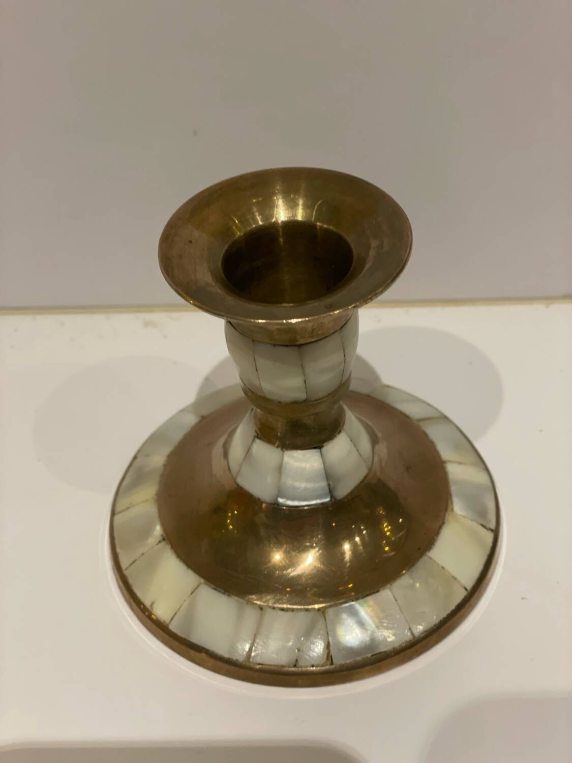 Mother-of-pearl and gilded brass candlestick