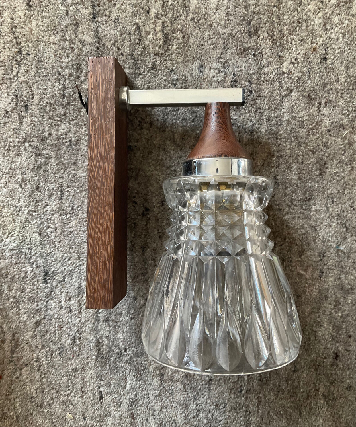 Pair of 60s teak and molded glass sconces