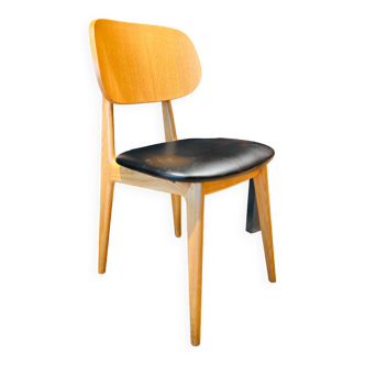 Scandinavian chair in oak and skaï France 2000s