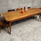 Vintage oak farm table with compass legs, 1950s