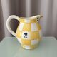 Cottagecore hand-painted ceramic jug – yellow check & blue flowers