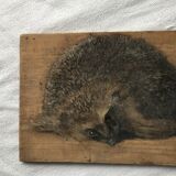 Oil on wood cherries and hedgehog small format painted double-sided