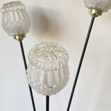 Large tripod floor lamp in black metal with 3 molded glass globes LAMP-7296