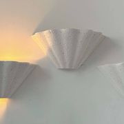 Set of 3 vintage shell wall lights, matte white stone-effect plaster, France 1970