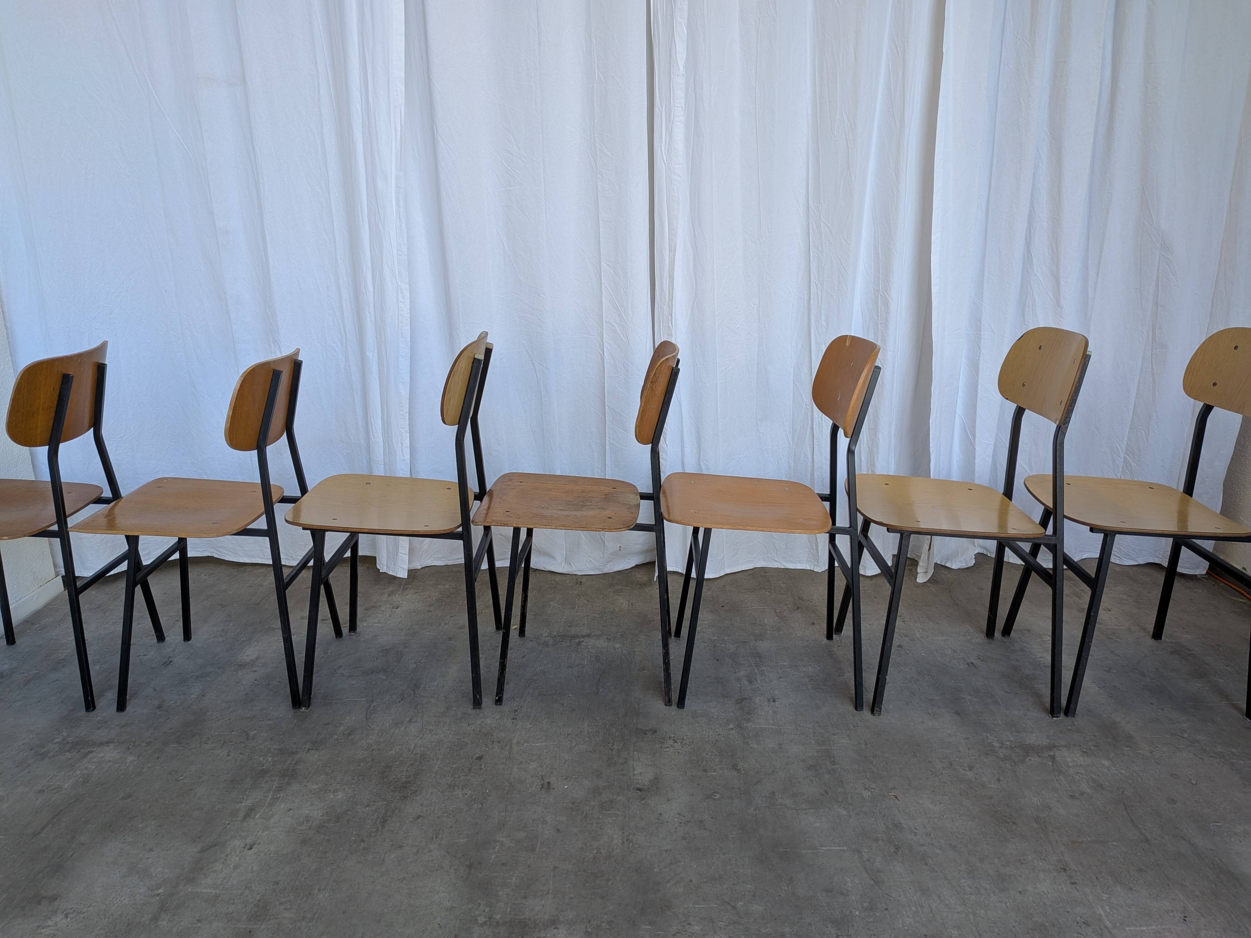 Set of 7 Vintage Industrial School Chairs / STOL Kamnik 1970s Yugoslavia