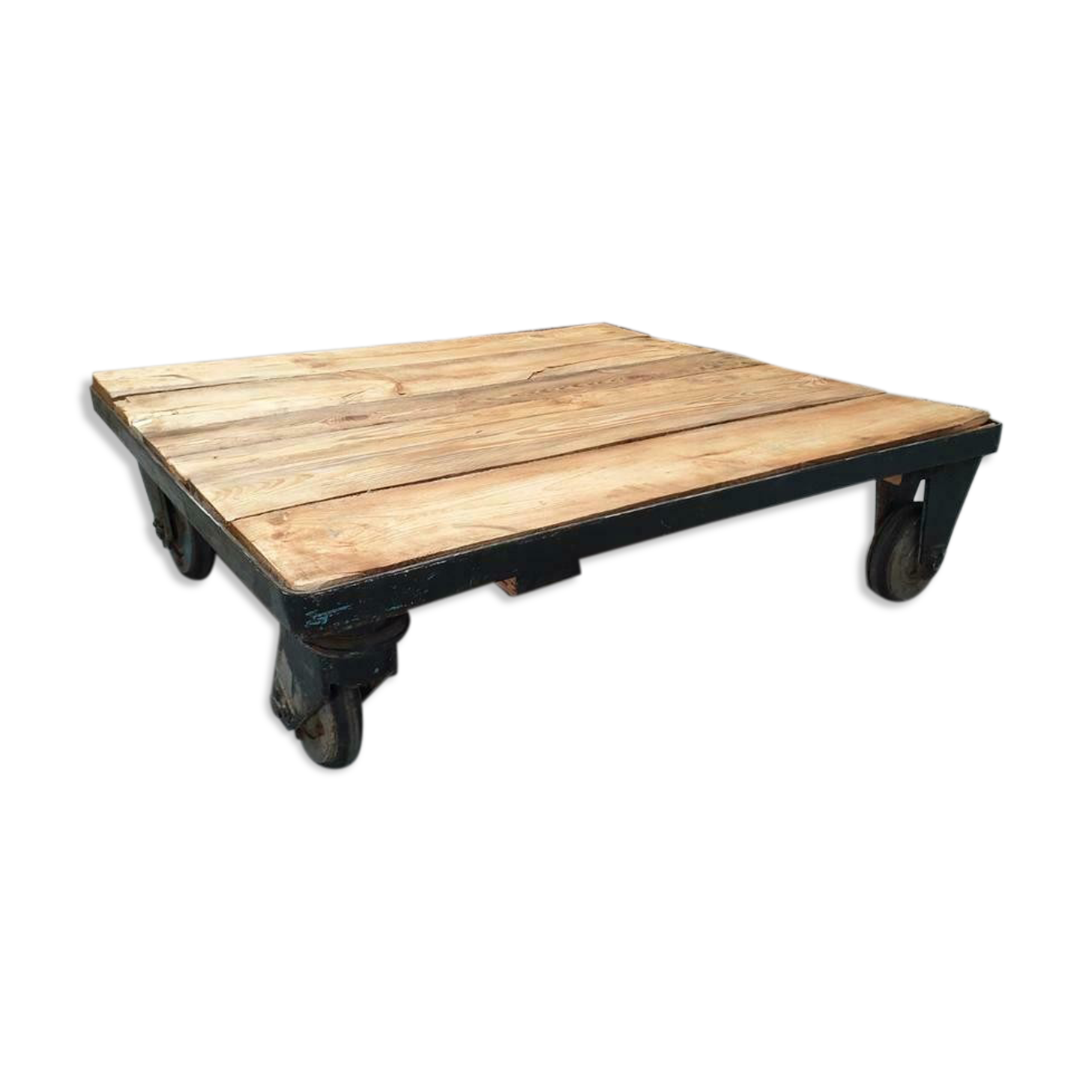 Industrial coffee table on wheels