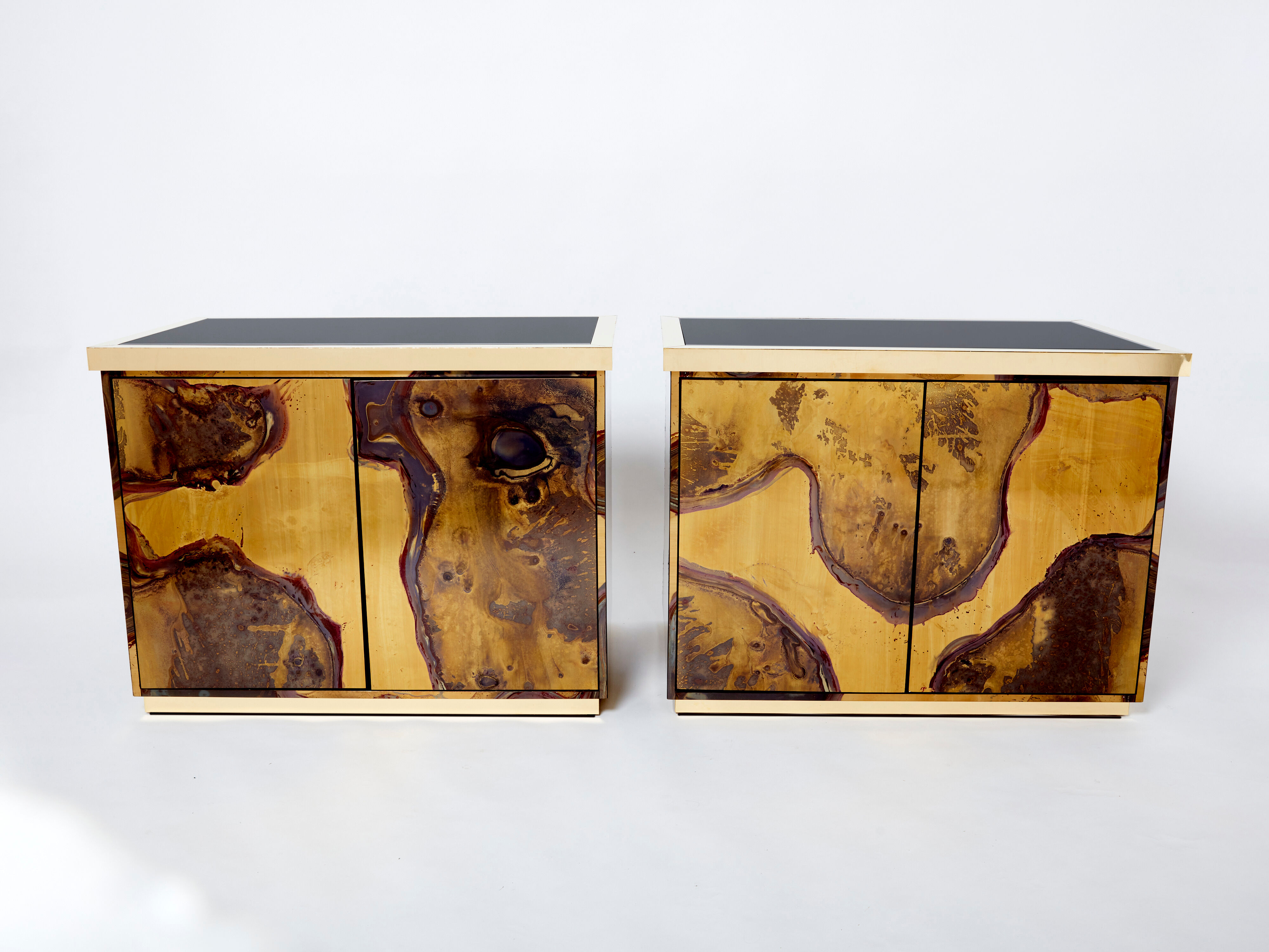 Pair of brass cabinets oxidized 1970