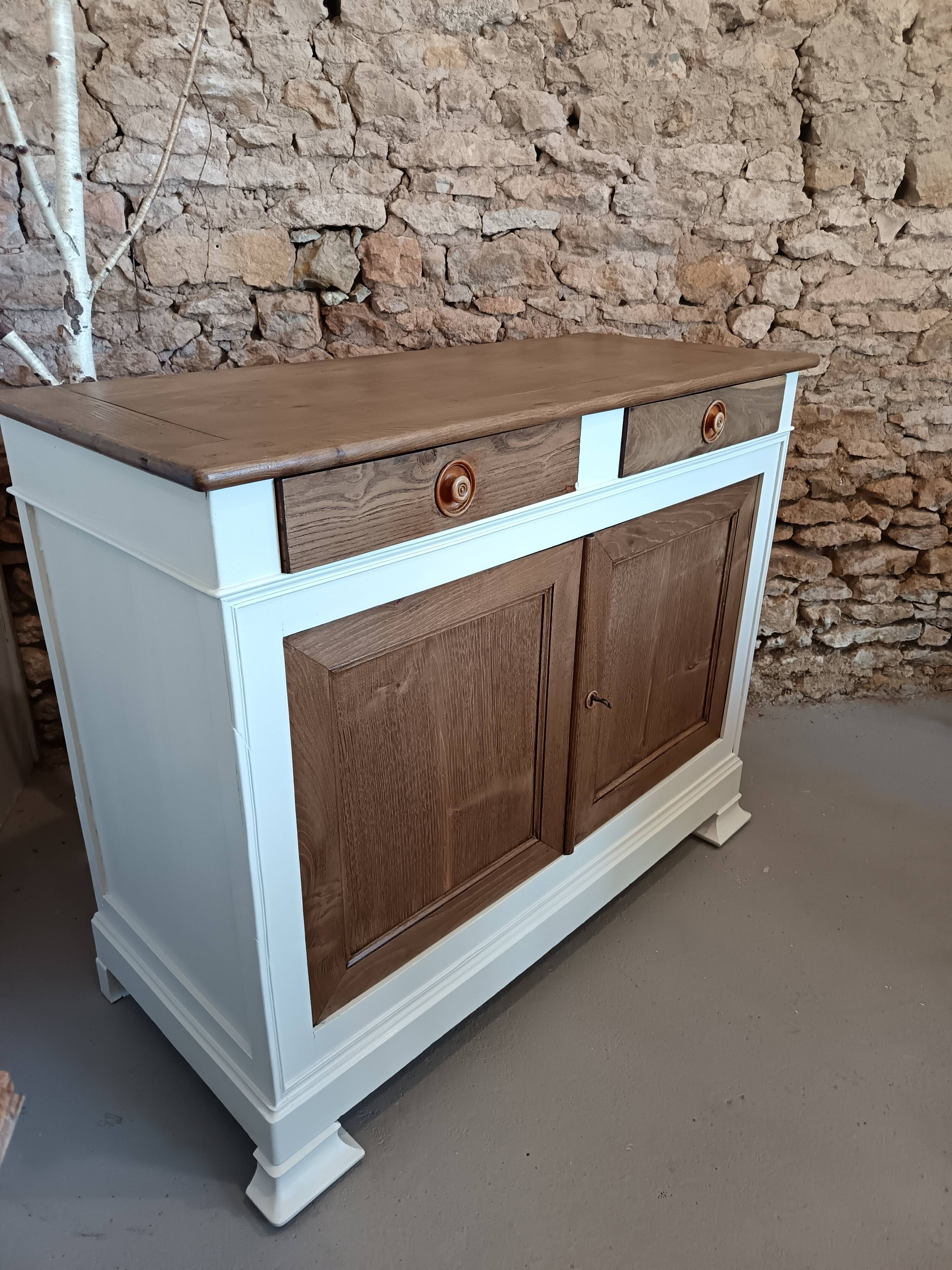 Buffet ancien bois naturel et lin