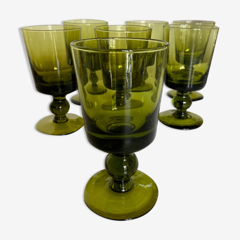 Set de 7 verres néo classiques 1970 en verre kaki
