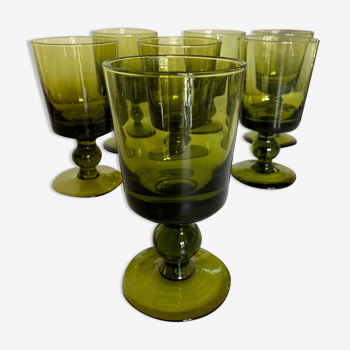 Set of 7 neo classic 1970 khaki glass glasses