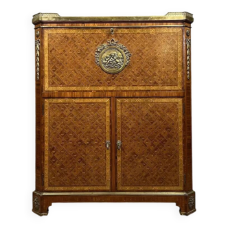 According to Riesener: Louis XVI style secretary in precious wood marquetry circa 1890