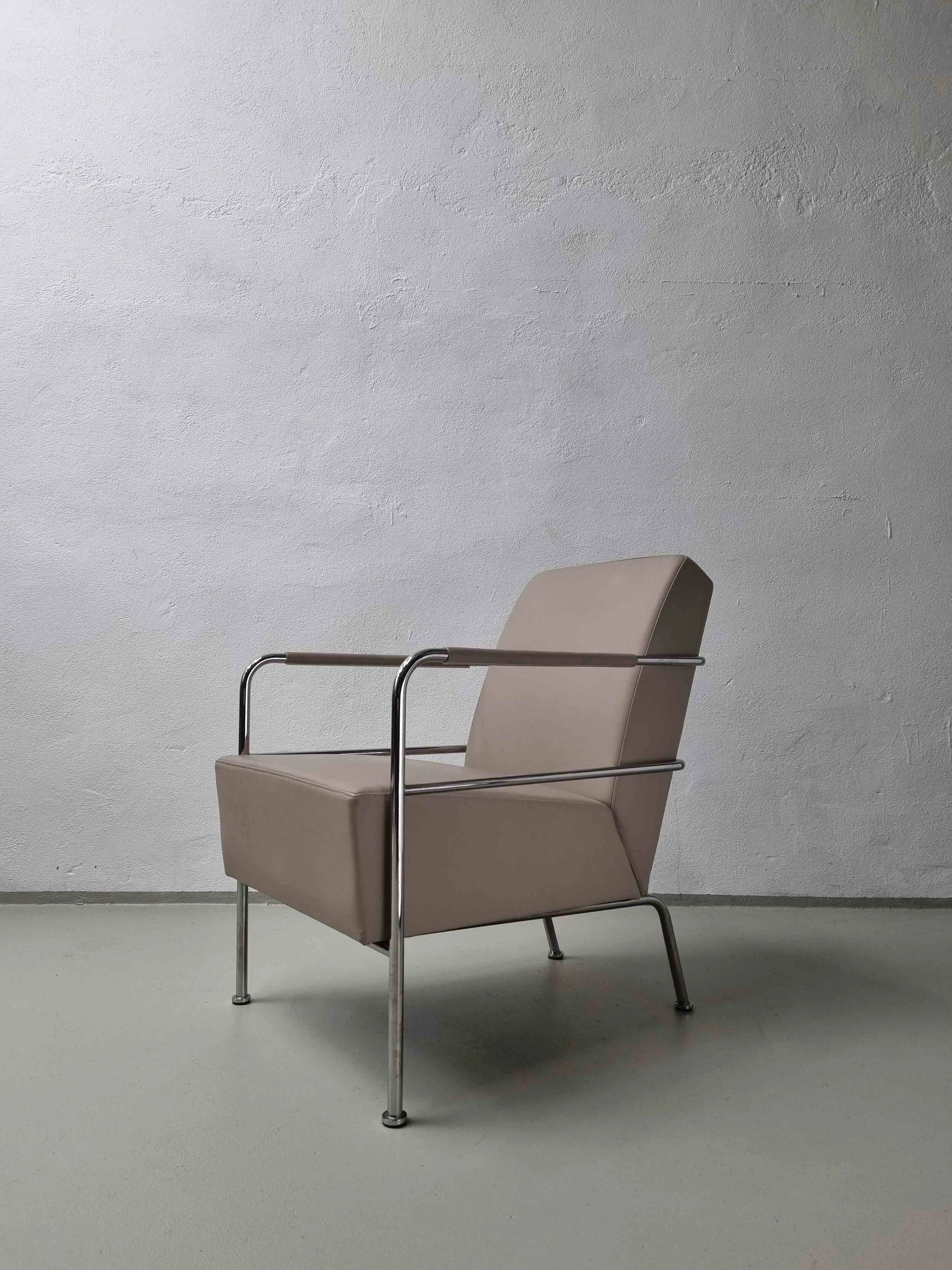 2 vintage nude leather "Cinema" easy chairs by Gunilla Allard for Lammhults | 1990s