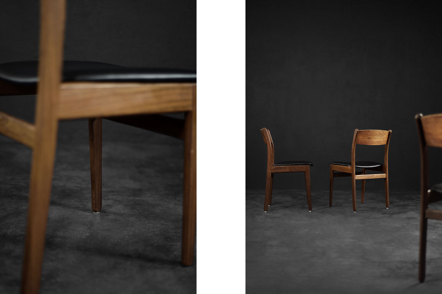 Vintage Mid-Century Modern Scandinavian Teak & Vinyl Dining Chairs, 1960s, Set of 4