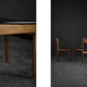 Mid-century modern vintage teak and vinyl dining chairs, 1960s, set of 4.