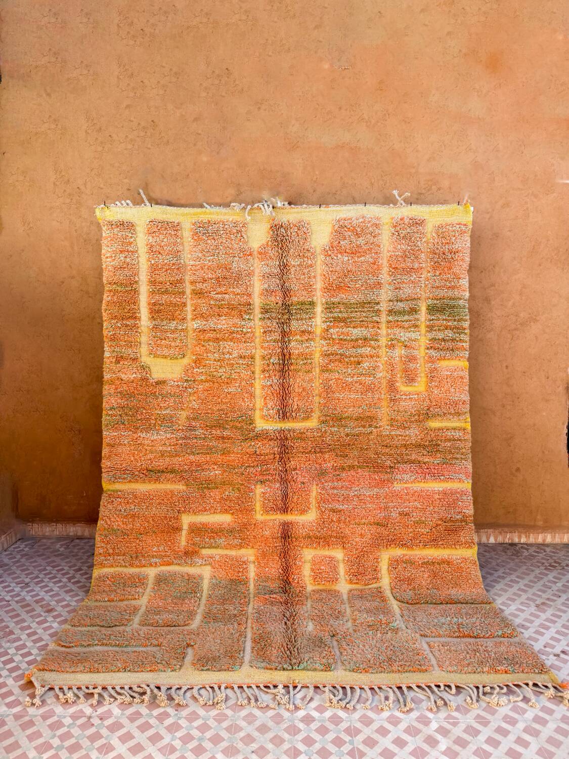 Moroccan Beni Ouarain yellow orange terracotta modern rug