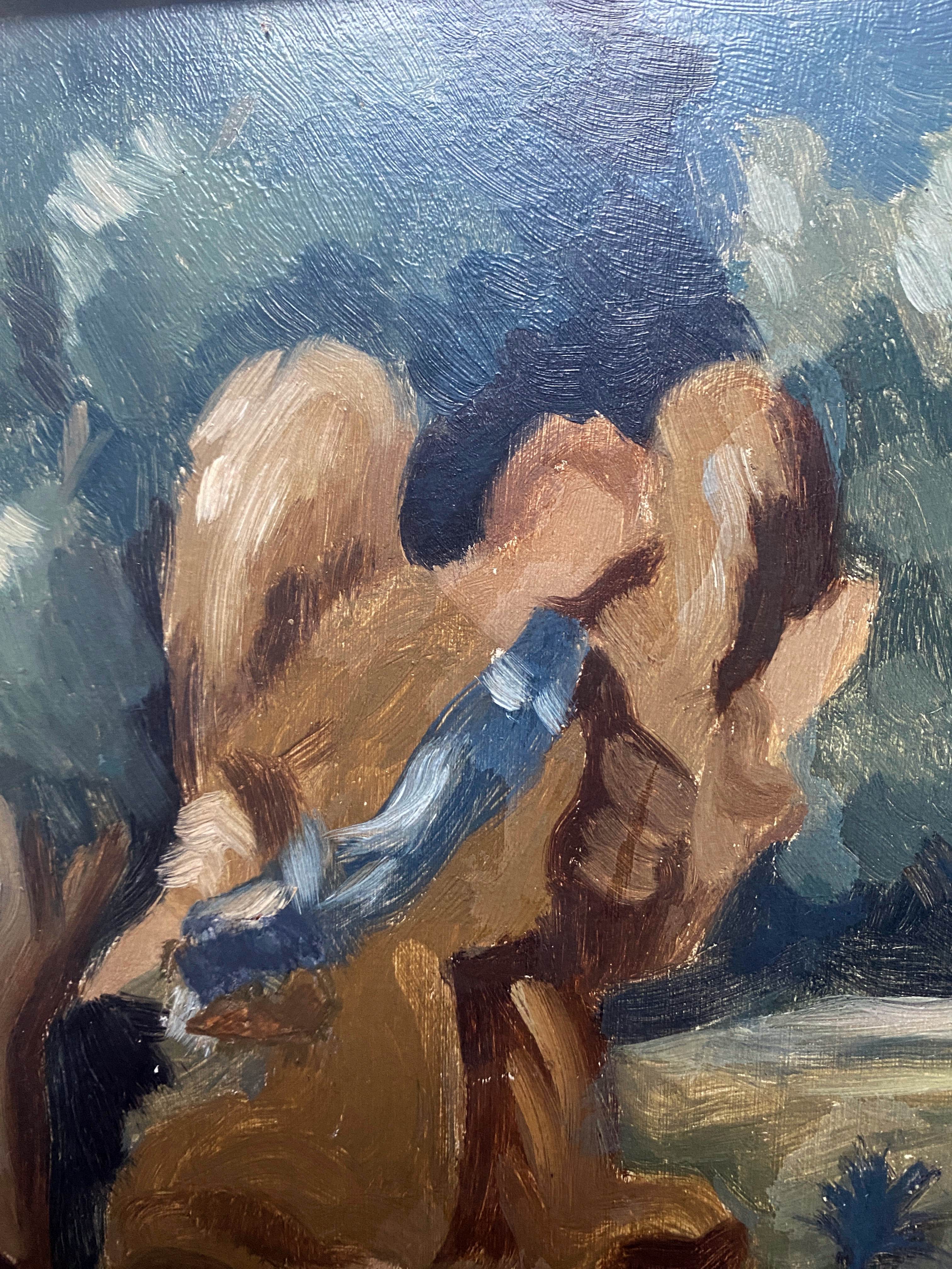 Painting hsp "l'annonce faire à marie" maurice rocher (1918-1995) + cadre