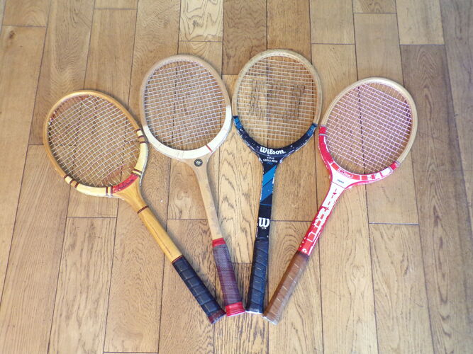 Set 4 raquettes de tennis vintage en bois