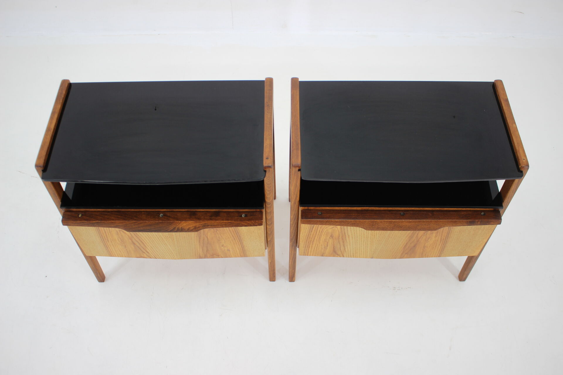 1960s pair of restored bedside tables, czechoslovakia