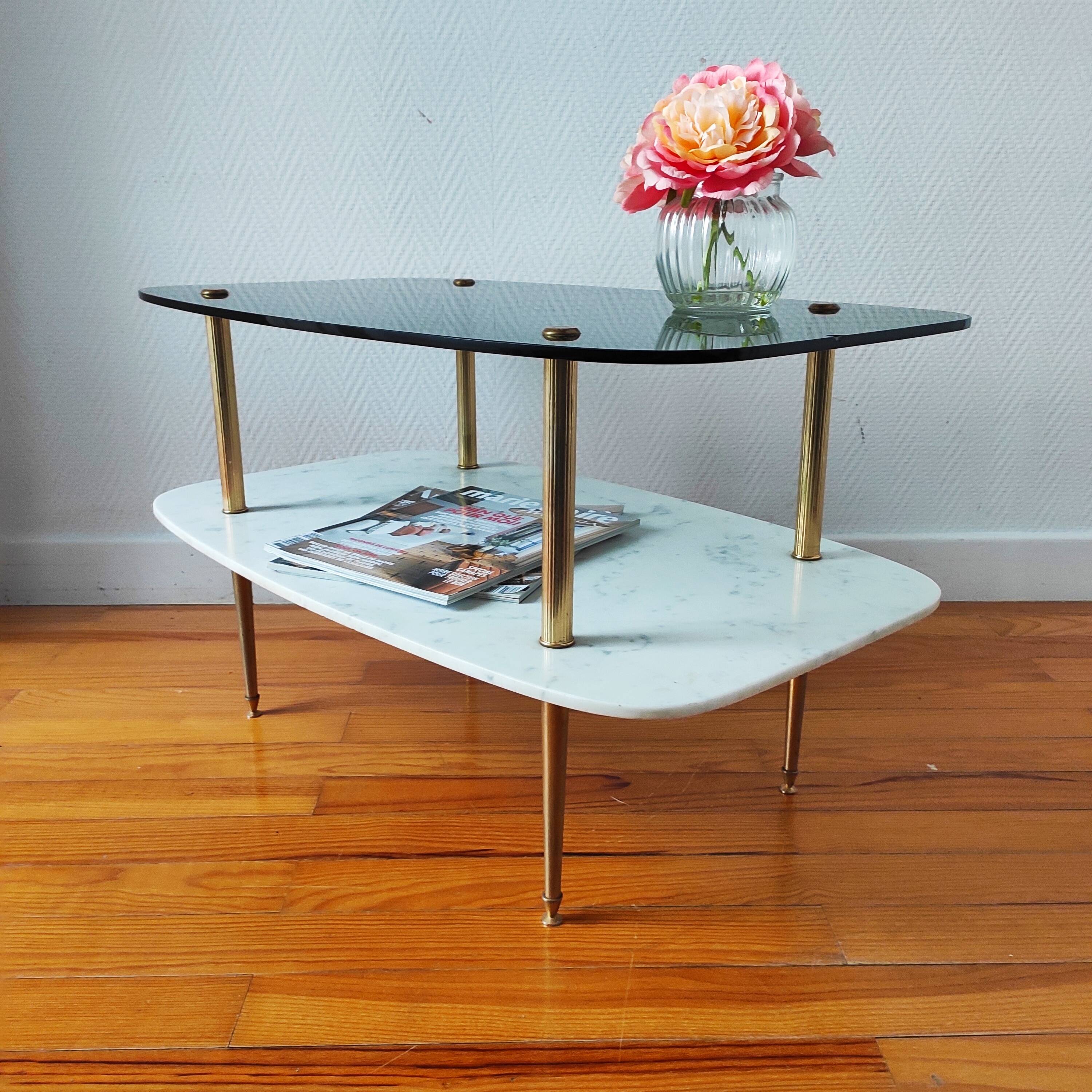 Vintage 1960 glass and marble coffee table