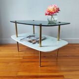 Vintage 1960 glass and marble coffee table