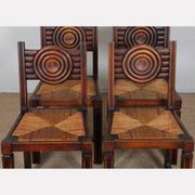 Set of 6 straw-seated solid wood chairs, French craftsmanship, 1940.