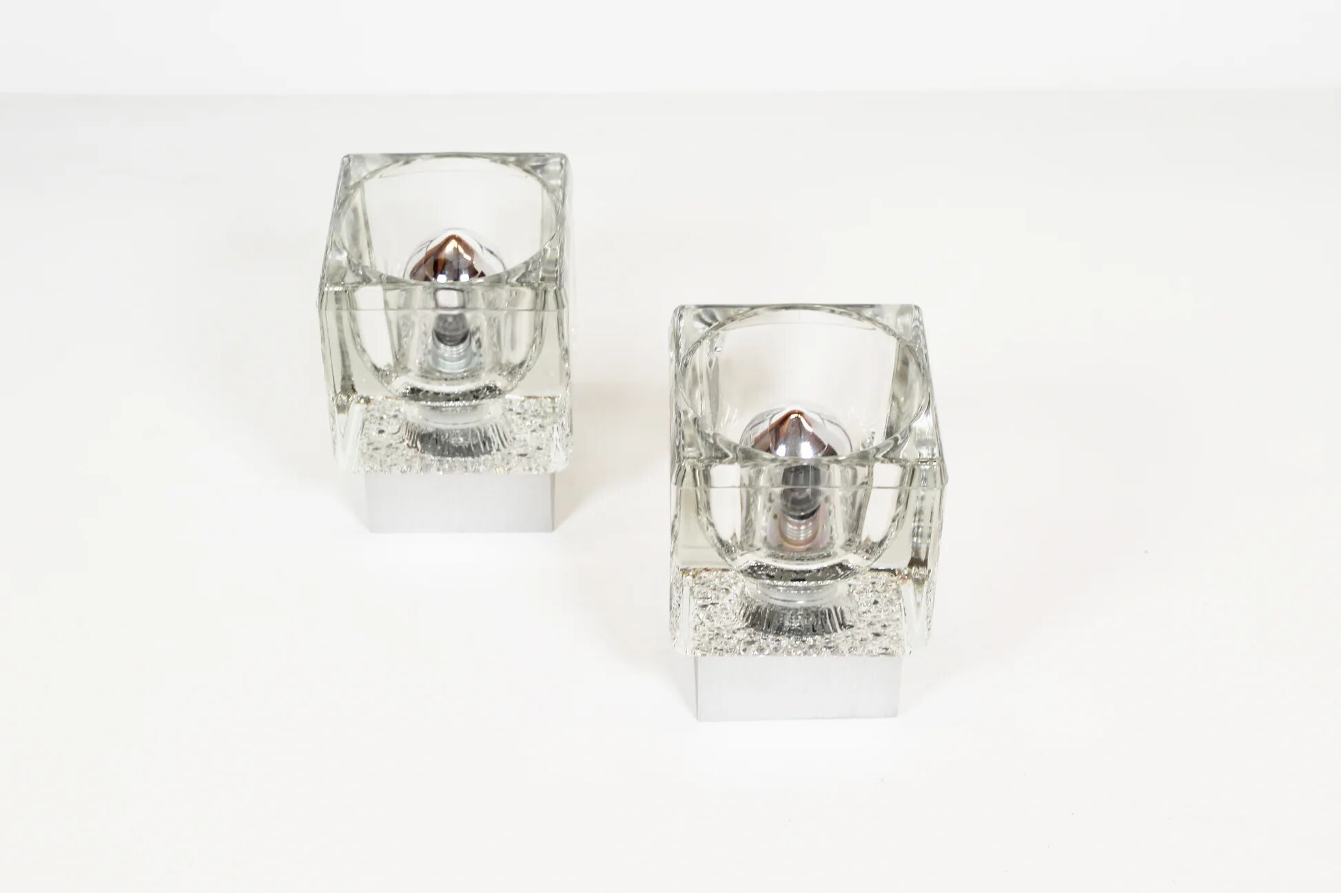 Pair of 1970s glass wall lamps by Peill & Putzler (4 pairs available)